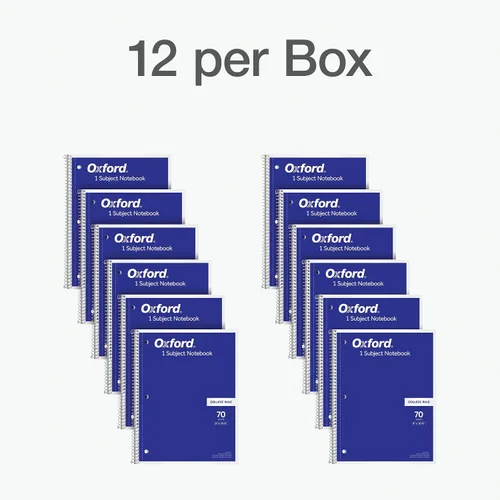 Miniatura 5 de Oxford 65217 - Cuaderno de espiral, paquete de 12 unidades, a granel, 1 diario de tema, papel rayado universitario, 8 x 10-1/2 pulgadas, perforado
