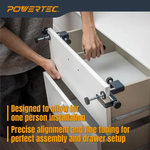 Miniatura 3 de POWERTEC Abrazaderas de instalación frontal para cajón, juego de abrazaderas ajustables para gabinete, herramienta de montaje y alineación rápida