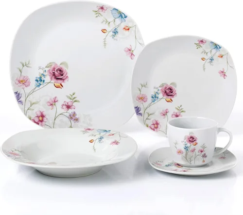 Miniatura 4 de Elegante y elegante vajilla cuadrada de porcelana de 20 piezas, servicio para 4 personas para organizar fiestas y eventos, diseño de chef
