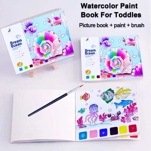 Miniatura 7 de JUNQIU Libros para Colorear con Acuarelas para Niños de 4-8 Años, Libro de Pintura con Acuarelas de Bolsillo para Niños Pequeños, Artes y Sueño
