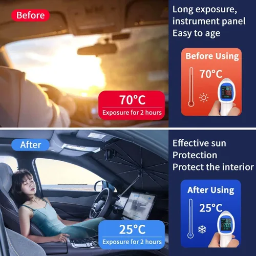 Miniatura 3 de Parasol a medida para el parabrisas de Porsche, parasol para automóvil con bloqueo UV y mango flexible de rotación de 360°, diseñado para accesorios