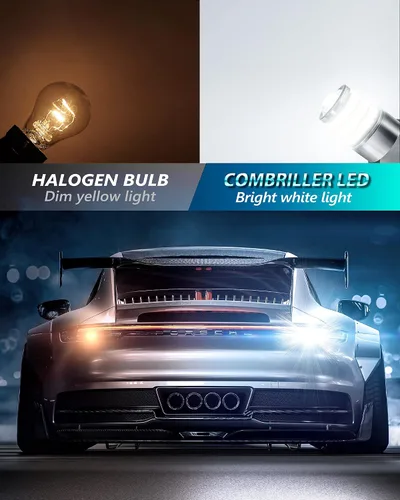 Miniatura 2 de Combriller 3157 Bombilla LED blanca 6000K, 3056 3156 3057 4157 LED con proyector de repuesto para luces LED de reversa, bombilla de señal de giro