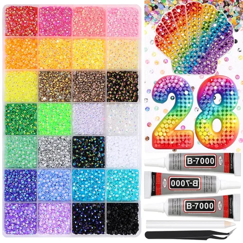 Miniatura 11 de FULZTEY Kit de diamantes de imitación de resina para deslumbrar 24 colores, gemas de uñas de parte trasera plana de 0.118 pulgadas (0.118 in), gema