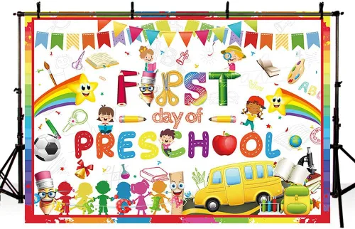 Miniatura 4 de AIBIIN Telón de fondo de regreso a clases de 7 x 5 pies para niños, primer día de preescolar, jardín de infantes, decoración de fiesta, pizarra