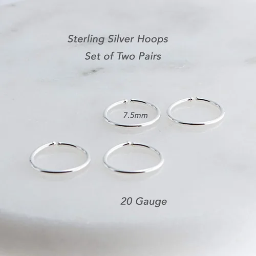 Miniatura 22 de Juego de 2 pares de anillos de nariz para cartílago pequeños para mujer, tragus, tabique, hélix, múltiples piercings finos