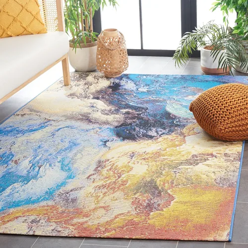Miniatura 6 de SAFAVIEH Barbados Collection - Alfombra de pasillo de 2 pies 8 pulgadas x 8 pies, azul y oro óxido, diseño abstracto moderno, para interiores