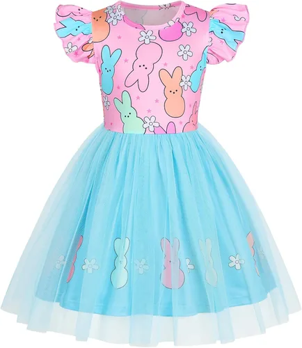 Miniatura 10 de WonderBabe Vestido de tul para niñas pequeñas, traje de unicornio, manga con volantes, ropa de cumpleaños, vacaciones, falda tutú casual de sirena