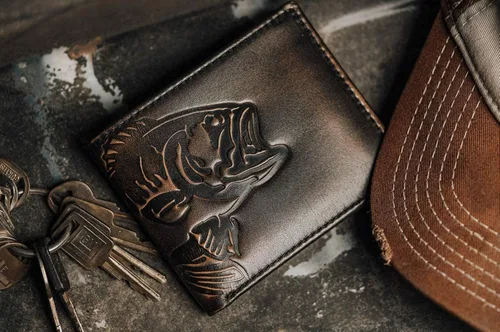 Miniatura 3 de HOJ Co BASS FISH - Cartera plegable con identificación abatible Cuero de grano completo con pulido a mano Cartera de cuero para hombre Regalo