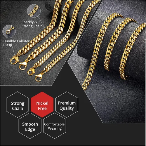 Miniatura 3 de Monily Cadenas de eslabones cubanos para hombres, cadena de acero inoxidable para niños, collar grueso de 0.236 in a 0.433 in, 16 pulgadas a 36