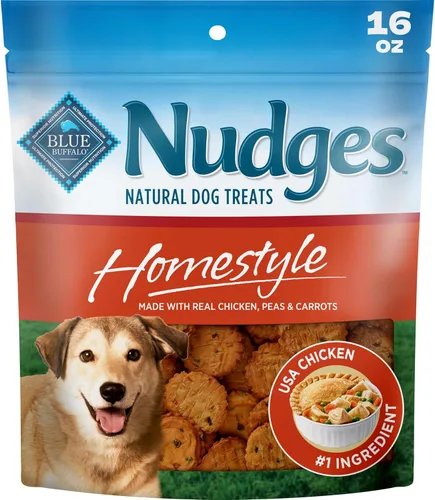 Blue Buffalo Nudges Homestyle - Golosinas naturales para perros, fabricadas en los Estados Unidos con pollo, guisantes y zanahorias reales, bolsa de