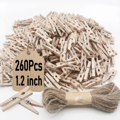 Miniatura 8 de Alfileres de ropa, 130 piezas de alfileres de madera para ropa, pinzas blancas de 1.4 pulgadas, mini alfileres de ropa para fotos, baby shower