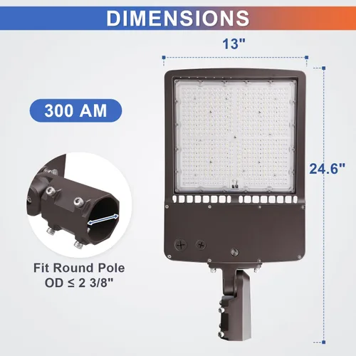 Miniatura 7 de OSTEK Luz LED de estacionamiento de 300 W, 42,000 lm 5700 K súper brillante LED Shoebox Pole Light, equivalente a 1000 W MH, montaje deslizante
