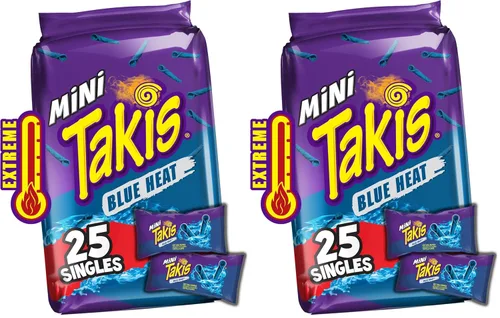 Miniatura 9 de Takis Blue Heat Mini - Paquete múltiple de 25 unidades / 1.23 onzas, tamaño bocado, sabor a chile picante, chips de tortilla enrollados
