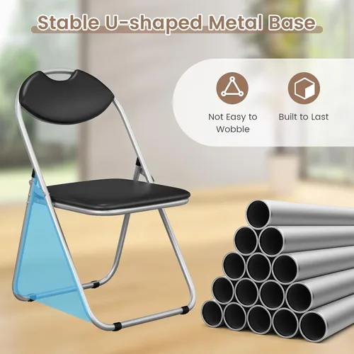 Miniatura 5 de S AFSTAR Juego de 2 sillas plegables, sillas plegables de metal con asas de transporte, asientos acolchados, almohadillas antideslizantes, sillas