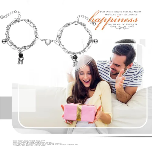 Miniatura 5 de Axbuldo 2PCS Couple Bracelets for Women Men Space Astronaut Pendants Promise Friendship Bracelet Stainless Steel Mutual Attraction Matching