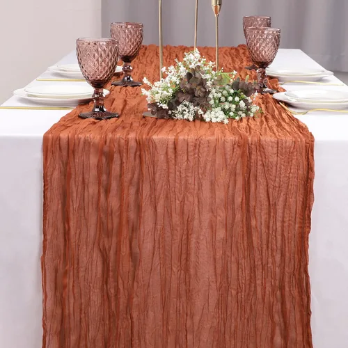 Miniatura 2 de LVEFIT 4 piezas de camino de mesa de gasa de terracota de 13.3 pies de largo, camino de mesa rústico para boda, decoración de quesos para boda
