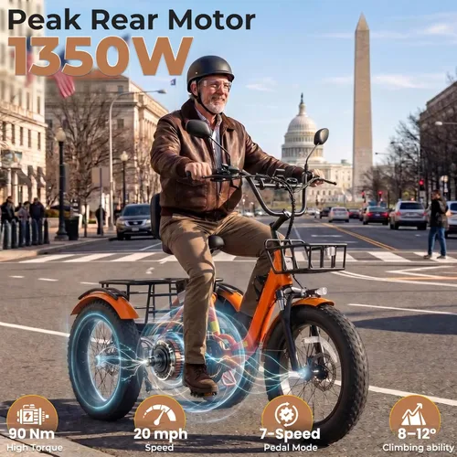 Miniatura 5 de Electric Tricycle for Adults 750W(Peak 1350W) 48V15.6Ah Etrike 20"x4" Fat Tire Electric Trike 3-Wheel Aluminum Alloy Folding Electric Tricycle Max