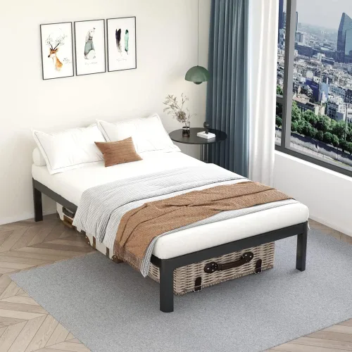 Miniatura 6 de MAF - Base de cama de plataforma de 14 pulgadas para cama individual con listones de madera, base de cama de metal resistente de 3500 libras