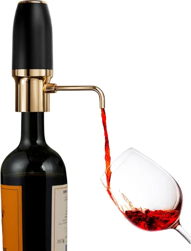 Sip & Shimmer Aireador de vino eléctrico, aireador moderno, dispensador de vino eléctrico, vertedor de vino negro y dorado, bomba de vino