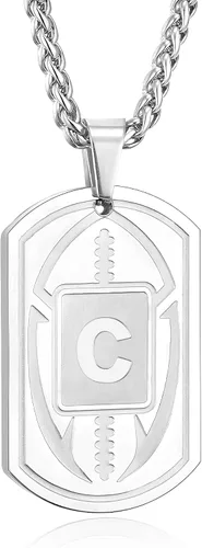 Miniatura 53 de Graduation Gifts - Football Initial Necklace for Men Boys Kids Teen Dog Tag Stainless Steel Black Letter Pendant Sport Football Athletes Jewelry