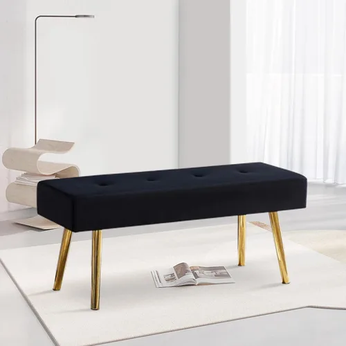 Homedot Banco otomano de terciopelo negro, diseño simple, banco de comedor de terciopelo suave copetudo para cocina, banco de entrada tapizado con