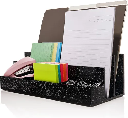 Organizador de escritorio acrílico para suministros de oficina y accesorios de escritorio, 12.5 x 5.5 x 4 pulgadas y 0.197 in de acrílico para