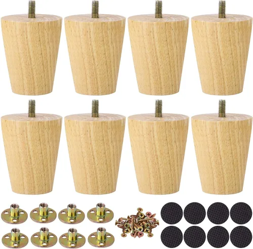 Miniatura 11 de uxcell Patas de madera para muebles, patas de sofá de 2 pulgadas, patas redondas de madera maciza, patas de sofá de color madera, patas de repuesto