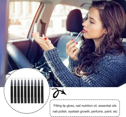 Miniatura 4 de FOMIYES Pluma vacía de aceite de uñas para cutículas: 10 unids Clear Twist Pens Cosmetic Lip Gloss Container con punta de pincel para suministros