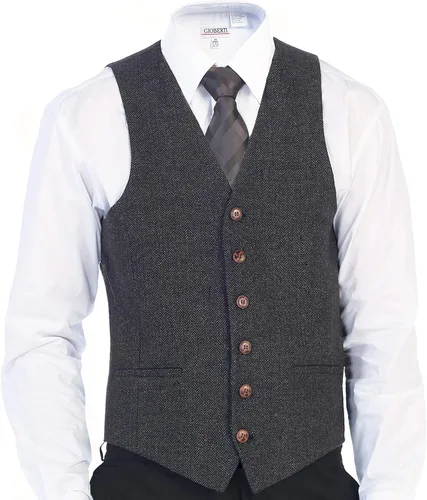 Gioberti Chaleco de tweed formal de 6 botones para hombres