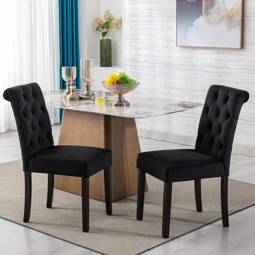 Miniatura 10 de Juego de 2 sillas de comedor tapizadas de piel sintética, sillas Parsons con respaldo alto, sillas laterales sin brazos para cocina y comedor