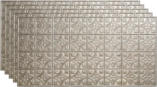 Miniatura 19 de FASÄDE Panel de techo decorativo de vinilo con pegamento de estilo tradicional y patrón 1 en níquel cepillado (muestra de 12 x 12 pulgadas)