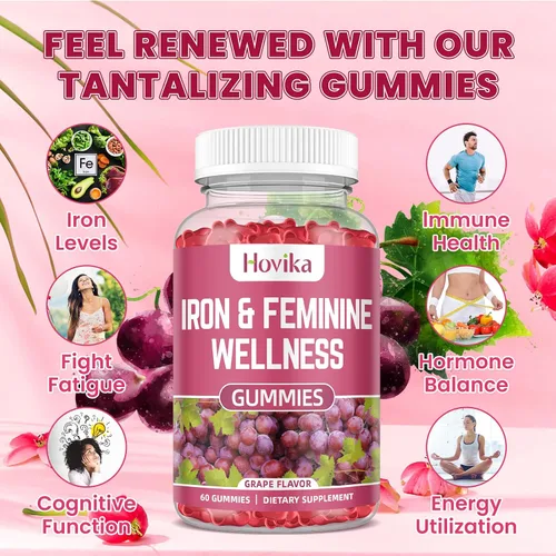 Miniatura 4 de Gomitas de equilibrio de hierro y hormonas para mujeres, suplemento de hierro de 40 mg de anemia con multivitamínico para mujeres, zinc, selenio