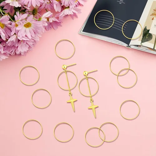 Miniatura 6 de 440 aretes de 2.362 in para la fabricación de joyas, aretes de aro hipoalergénicos redondos, anillos de enlace de bisel abierto para suministros