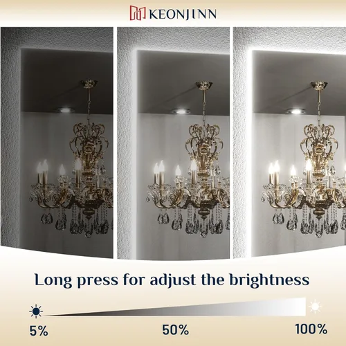 Miniatura 3 de Keonjinn Espejo de baño LED de 24 x 32 pulgadas con retroiluminación, antiniebla, CRI90+ HD regulable sin escalones, alto lumen, montaje en pared