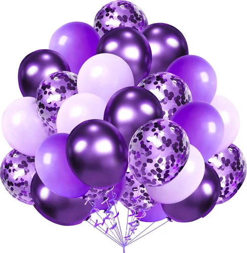 Miniatura 9 de AULE Globos de látex metálicos dorados y blancos de alta calidad, paquete de 60 globos de confeti de 12 pulgadas y oro negro con cintas doradas