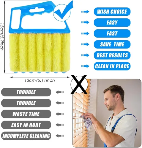 Miniatura 6 de Geiserailie Limpiador veneciano para ventana, 2 piezas, herramienta lavable con 7 dedos, limpiador de polvo y persiana de ventilación de aire, Azul