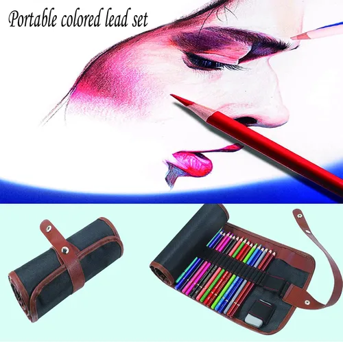 Miniatura 8 de Heshengping Juego de 48 lápices de colores para dibujo y bocetos para libros para colorear, kit de dibujo, suministros de arte con estuche de lona