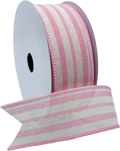 Miniatura 3 de Morex Ribbon Cinta de rayas de cabaña de lino con cable, 1.5 pulgadas por 10 yardas, verde manzana, 7579.40/10-550