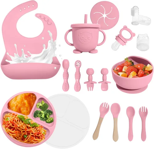 Miniatura 16 de Suministros de destete dirigido por el bebé, juego de alimentación de silicona de 17 piezas sin BPA, utensilios esenciales para comer para bebés