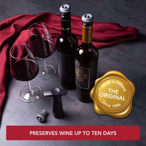 Miniatura 2 de Vacu Vin Bomba de vino azul con tapón de vino al vacío – Mantén tu vino fresco hasta 10 días – 1 bomba 6 tapones – Reutilizable – Fabricado