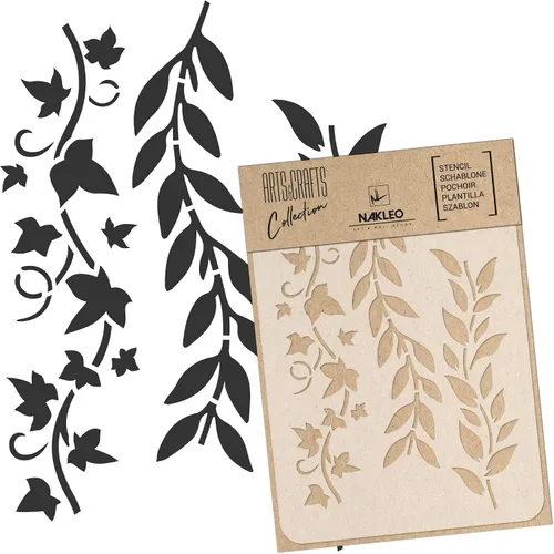 Miniatura 12 de NAKLEO Plantilla de pintura para manualidades A3 de 11.8 x 16.5 pulgadas, patrón de naturaleza de hojas de otoño, plantilla de dibujo de plástico