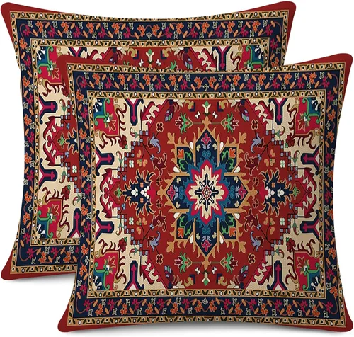 Miniatura 17 de Juego de 2 fundas de almohada impermeables para exteriores de 16 x 16 pulgadas, patrón de alfombra bohemio vintage, diseño étnico negro y gris