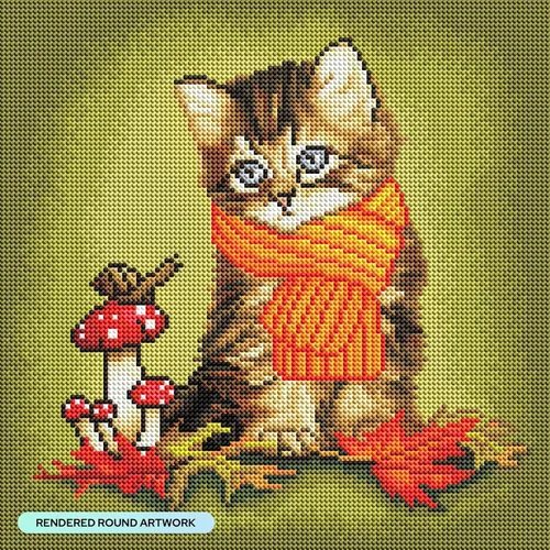 Miniatura 2 de DIAMOND ART CLUB Making Friends - Kit de pintura de diamantes de gatito, manualidades divertidas para adultos, lienzo de arte redondo de diamante
