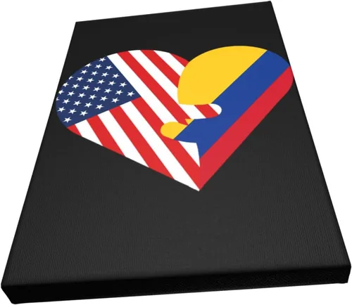 Miniatura 2 de Lienzo decorativo para pared, diseño de corazones, bandera de Estados Unidos y Colombia, decoración del hogar, 12 x 18 pulgadas