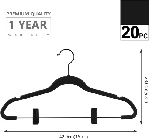Miniatura 6 de MIZGI - Perchas premium de terciopelo negro para pantalones con clips ajustables (paquete de 20) Perchas delgadas para faldas - Perchas
