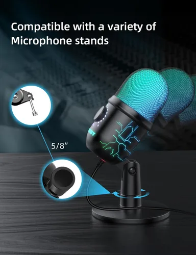Miniatura 7 de MRSDY Micrófono de juegos, micrófono USB para computadora para PC, Mac, PS4/5, micrófono de condensador para podcast para grabación de estudio