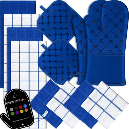 Miniatura 8 de Juego de 12 manoplas de cocina con soportes para ollas, juego de 12 paños de cocina, guantes de horno, almohadillas resistentes al calor a 500 Beige