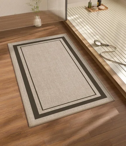 Miniatura 27 de chakme Juego de 2 alfombras de baño ultrafinas, absorbentes, antideslizantes, lavables a máquina, color beige oscuro, 17 x 24 pulgadas + tapete