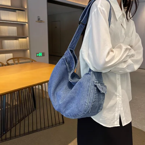 Miniatura 7 de Bolso bandolera de mezclilla, bolso cruzado grande tipo hobo, bolso de hombro casual, bolso de mano de jean para mujeres y hombres