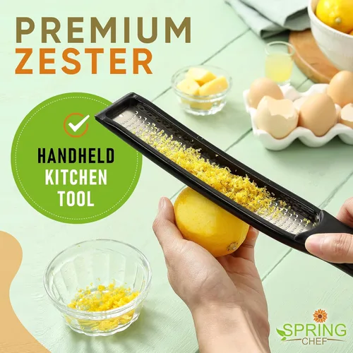 Miniatura 8 de Spring Chef Rallador Zester de Limón Premium con Mango - Frutas, Ajo, Chocolate, Nuez Moscada, Rallador de Jengibre - Herramienta de Cocina de Negro